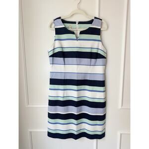 Talbot's Striped Shift Dress Size 12P Blue White Green 99% Cotton